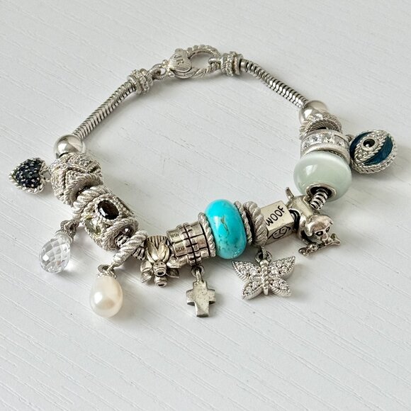 Judith Ripka Women's Sterling Silver Turquoise Charm Bracelet - Picture 1 of 4